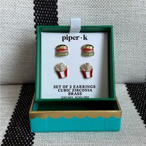 Piper K Burger and Fries Stud Earrings Set